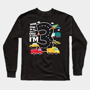 Kids 3 Year Old Transportation Birthday Boy 3Rd Truck Car Long Sleeve T-Shirt